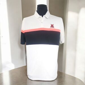 Nike Dri Fit Golf Polo T Shirt Sunset Hills White Pink Navy Stripe Mens Size L